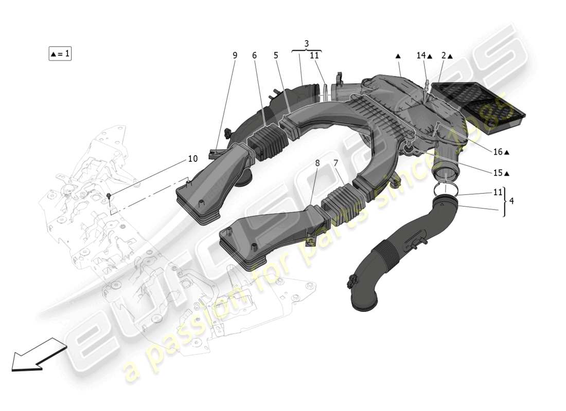 maserati grecale trofeo (2023) air filter, air intake and ducts part diagram