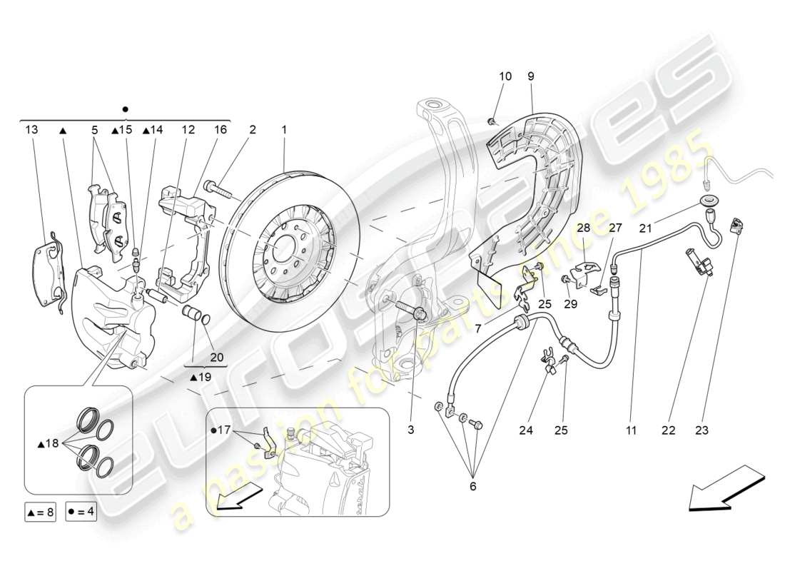 maserati levante (2020) braking devices on front wheels part diagram