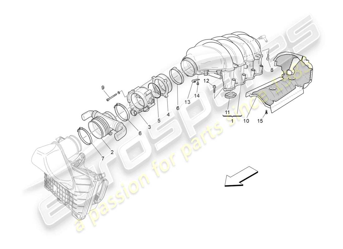 maserati granturismo mc stradale (2012) intake manifold and throttle body part diagram