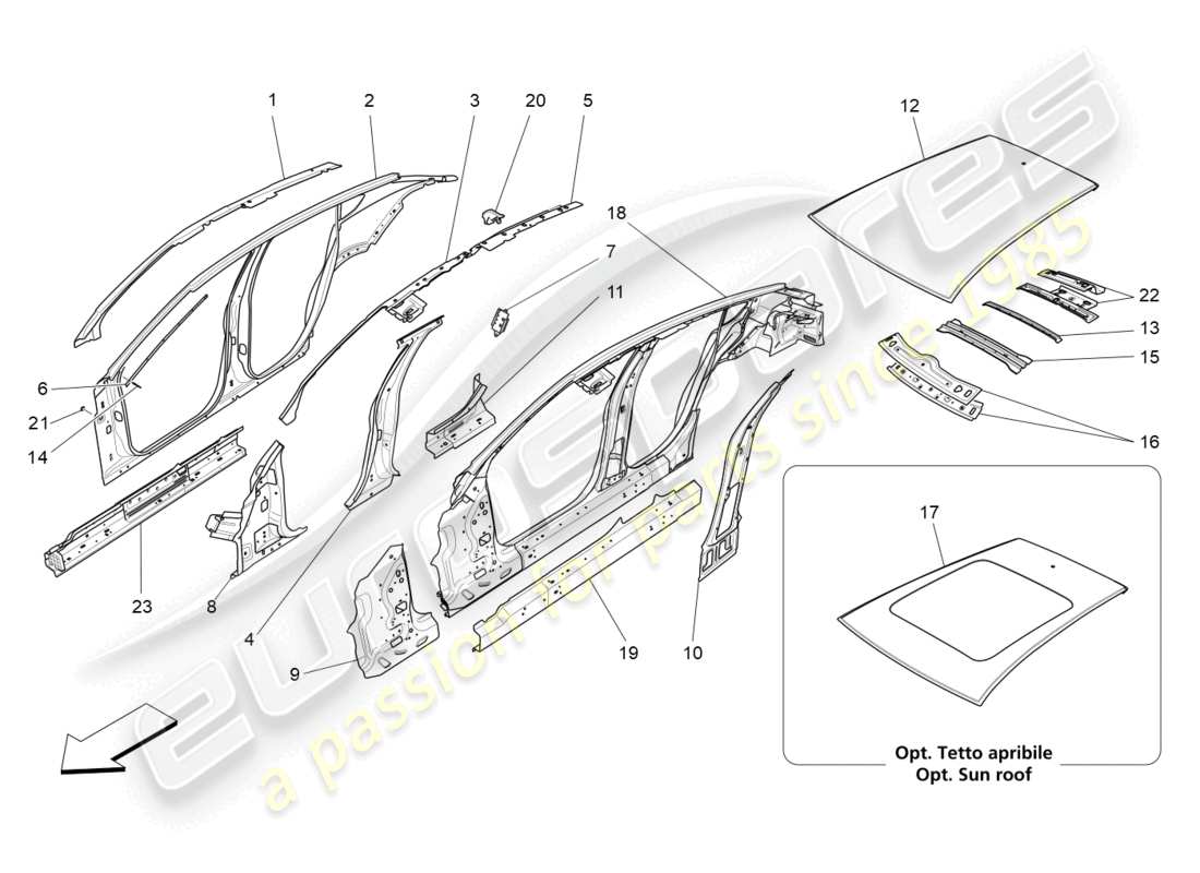 maserati levante (2019) bodywork and central outer trim panels part diagram