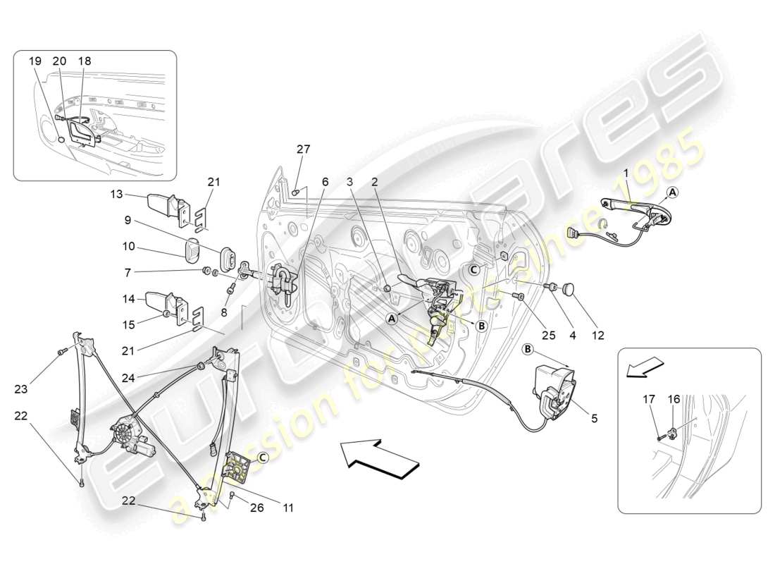 maserati granturismo mc stradale (2013) front doors: mechanisms part diagram