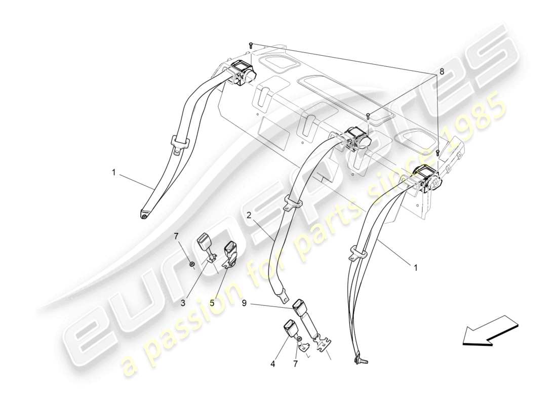 maserati ghibli (2016) rear seat belts part diagram