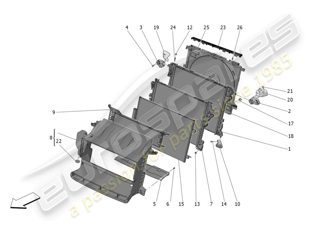 maserati grecale modena (2023) cooling: air radiators and ducts parts diagram