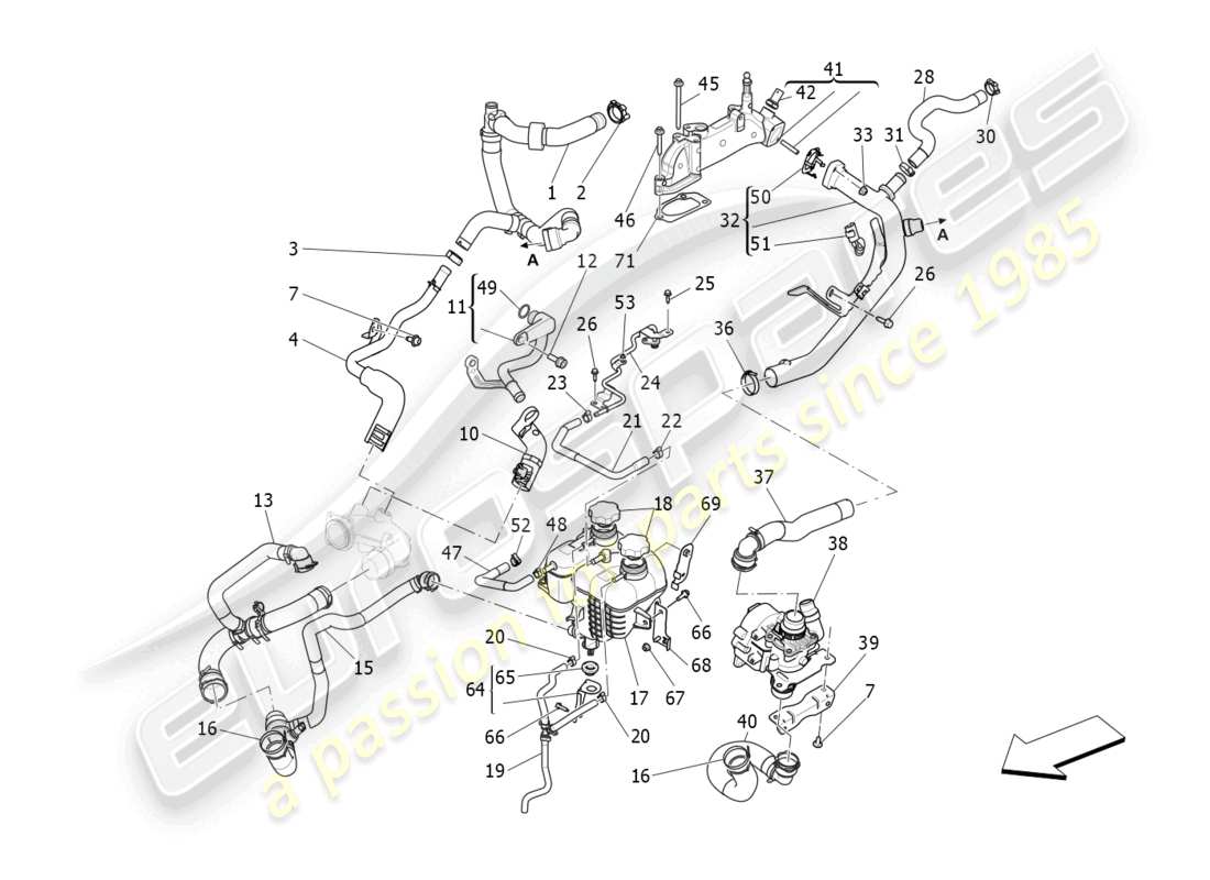 maserati levante gt (2022) cooling system: nourice and lines part diagram