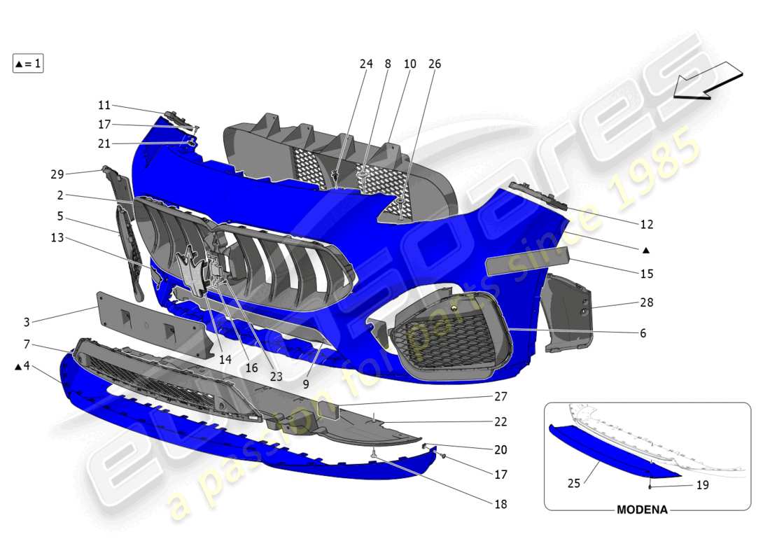 maserati grecale gt (2023) front bumper part diagram