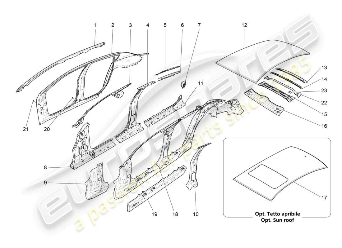 maserati quattroporte (2018) bodywork and central outer trim panels part diagram