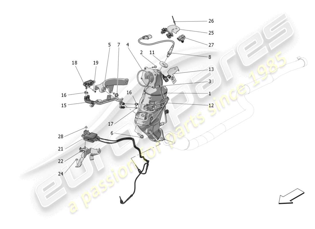 maserati grecale modena (2023) pre-catalytic converters and catalytic converters parts diagram