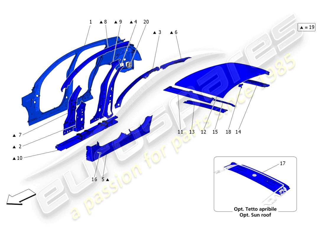 maserati grecale trofeo (2023) bodywork and central outer trim panels part diagram