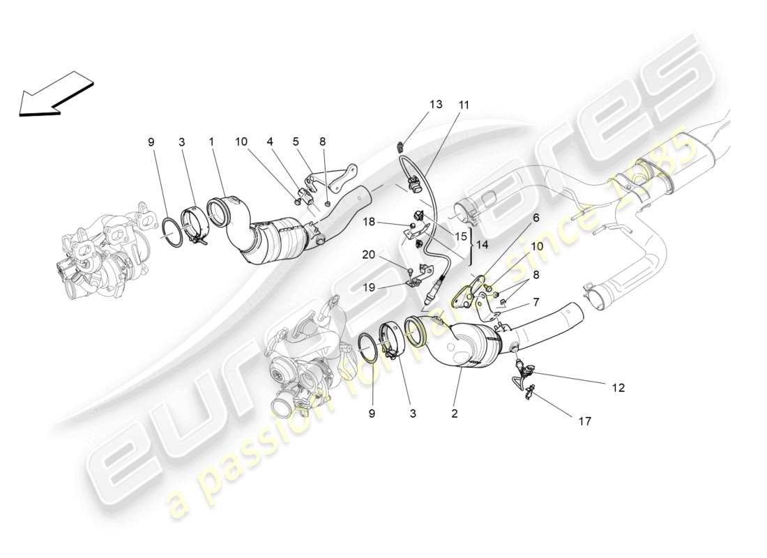 maserati levante modena s (2022) pre-catalytic converters and catalytic converters part diagram