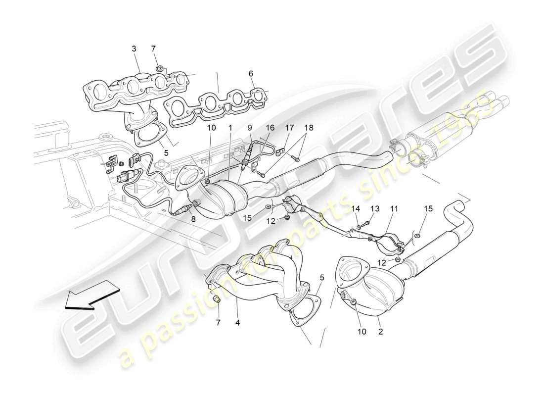 maserati grancabrio mc (2013) pre-catalytic converters and catalytic converters part diagram