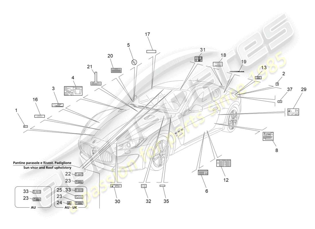 maserati granturismo mc stradale (2013) stickers and labels part diagram