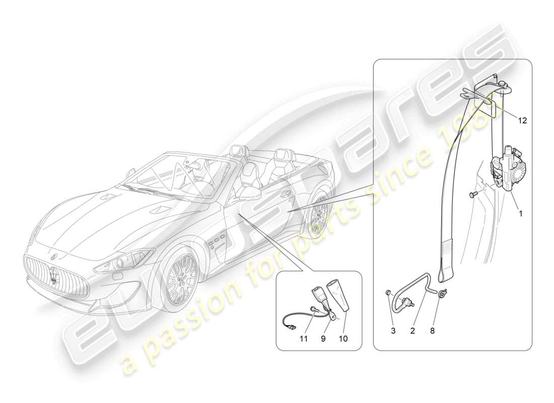 maserati grancabrio mc (2013) front seatbelts part diagram