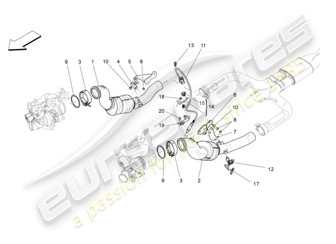 maserati levante (2020) pre-catalytic converters and catalytic converters part diagram