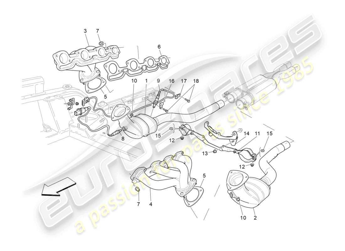 maserati granturismo mc stradale (2011) pre-catalytic converters and catalytic converters part diagram