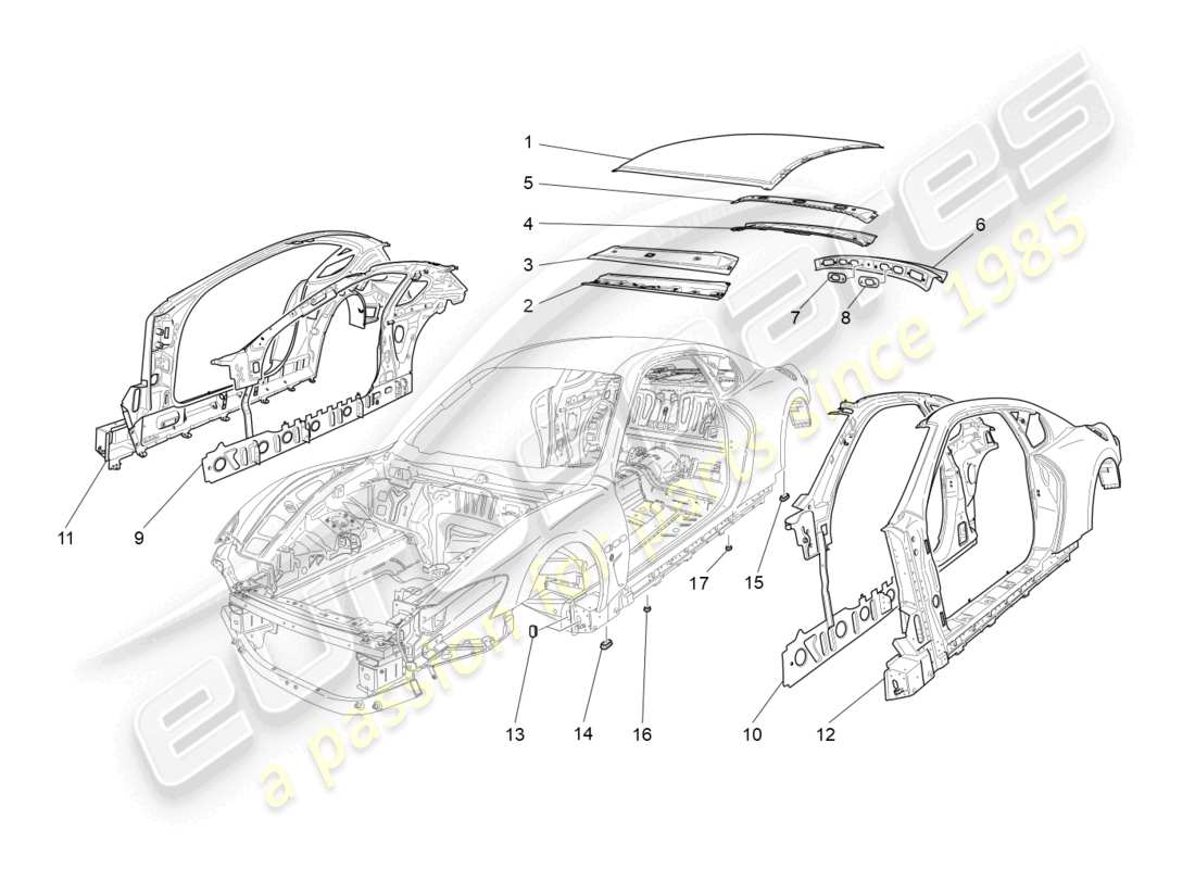 maserati granturismo mc stradale (2012) bodywork and central outer trim panels part diagram