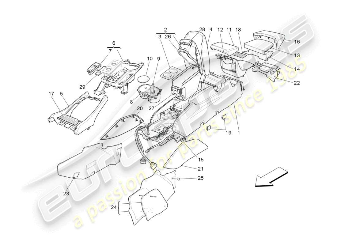 maserati granturismo mc stradale (2013) accessory console and centre console part diagram