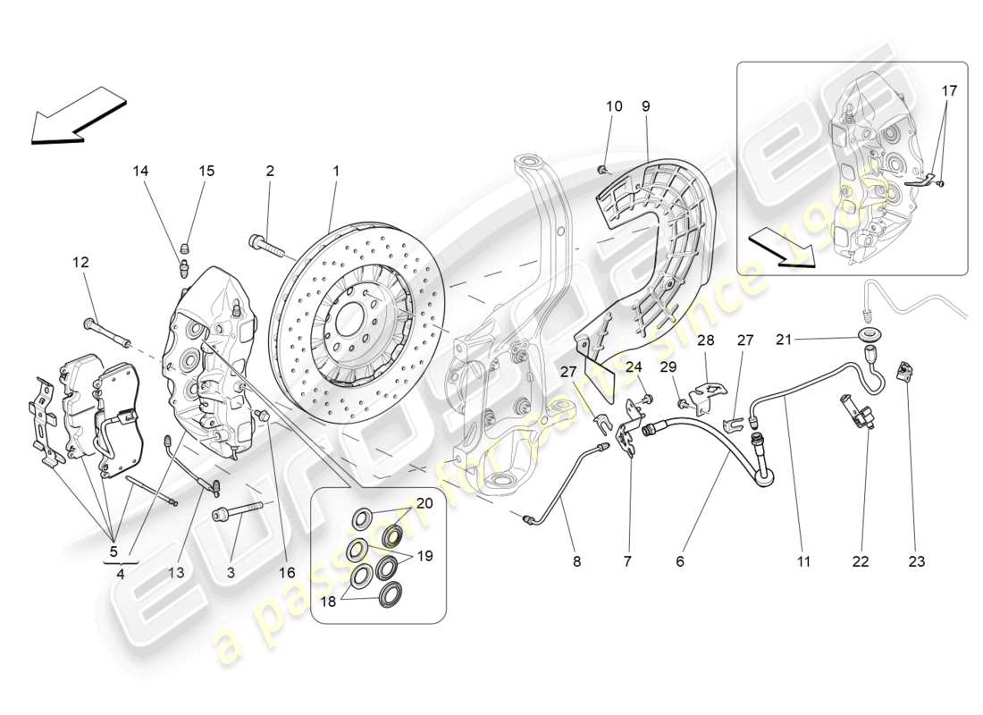 maserati quattroporte (2018) braking devices on front wheels part diagram