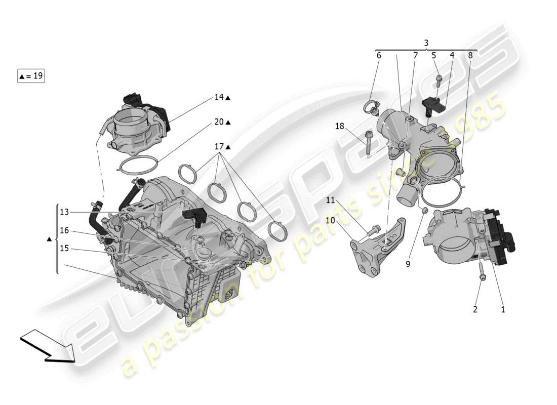 maserati grecale modena (2023) intake manifold and throttle body parts diagram