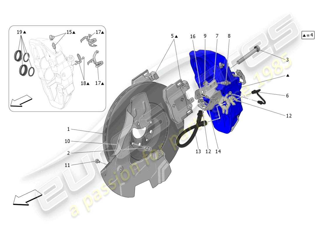 maserati grecale modena (2023) braking devices on front wheels parts diagram