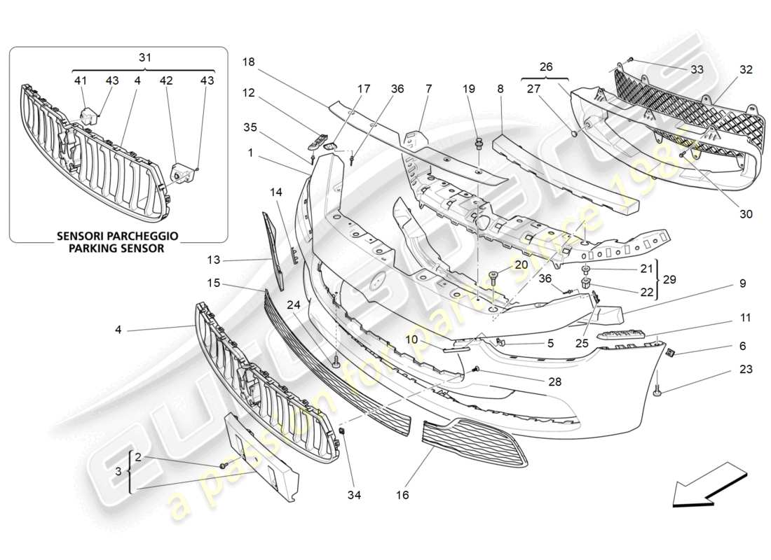 maserati ghibli (2014) front bumper part diagram