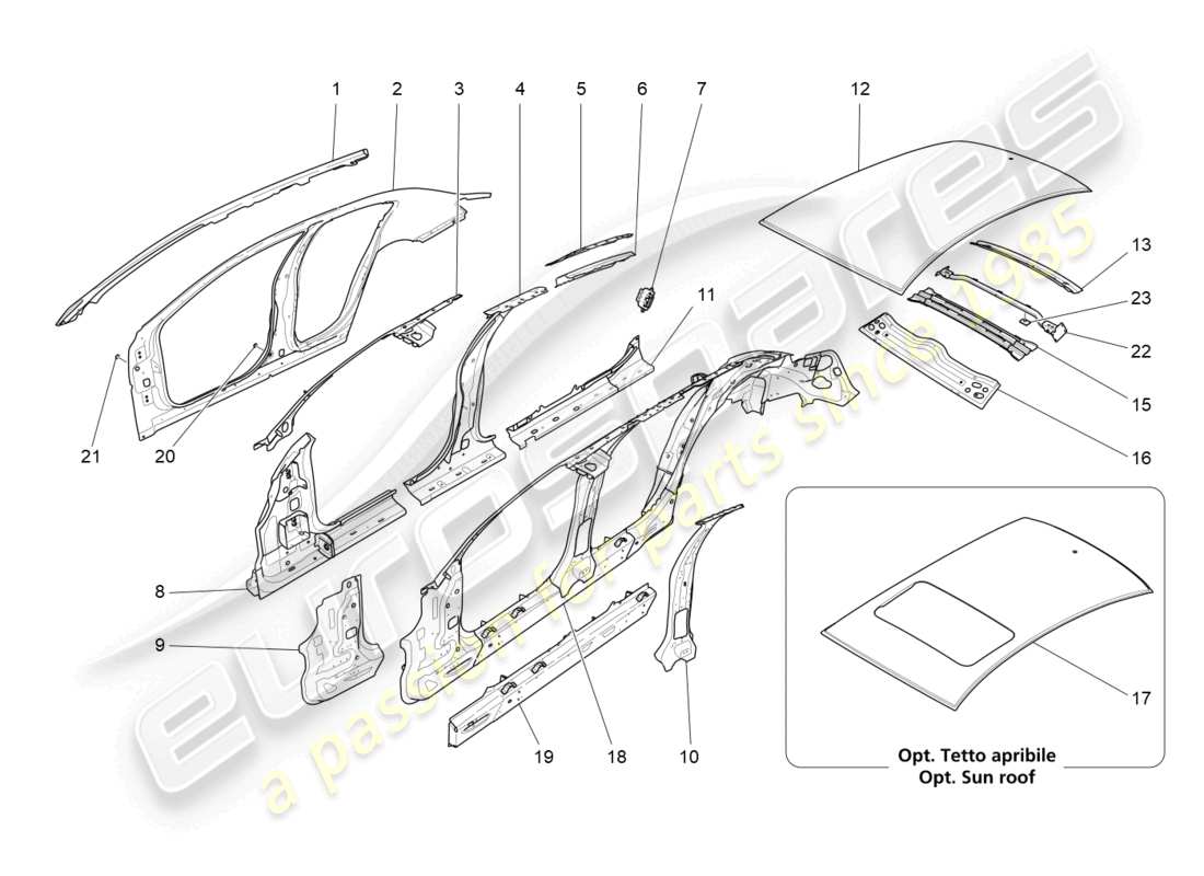 maserati ghibli (2014) bodywork and central outer trim panels part diagram