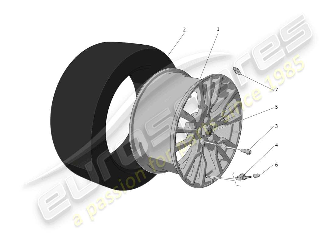 maserati grecale modena (2023) wheels and tyres parts diagram