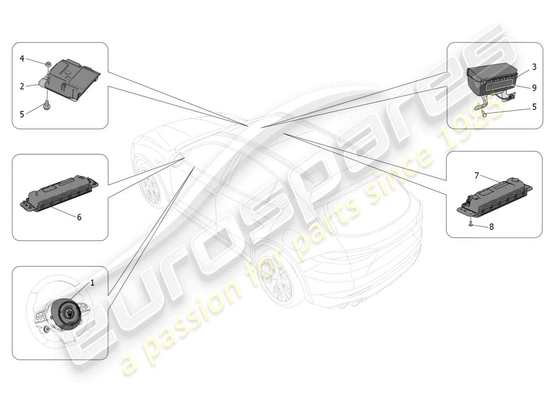 maserati grecale modena (2023) front airbag system parts diagram