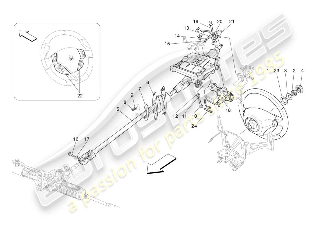 maserati granturismo mc stradale (2012) steering column and steering wheel unit part diagram