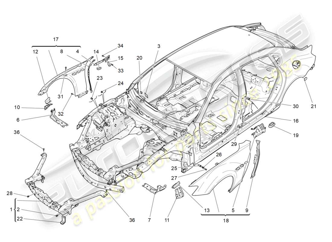 maserati quattroporte (2018) bodywork and front outer trim panels part diagram