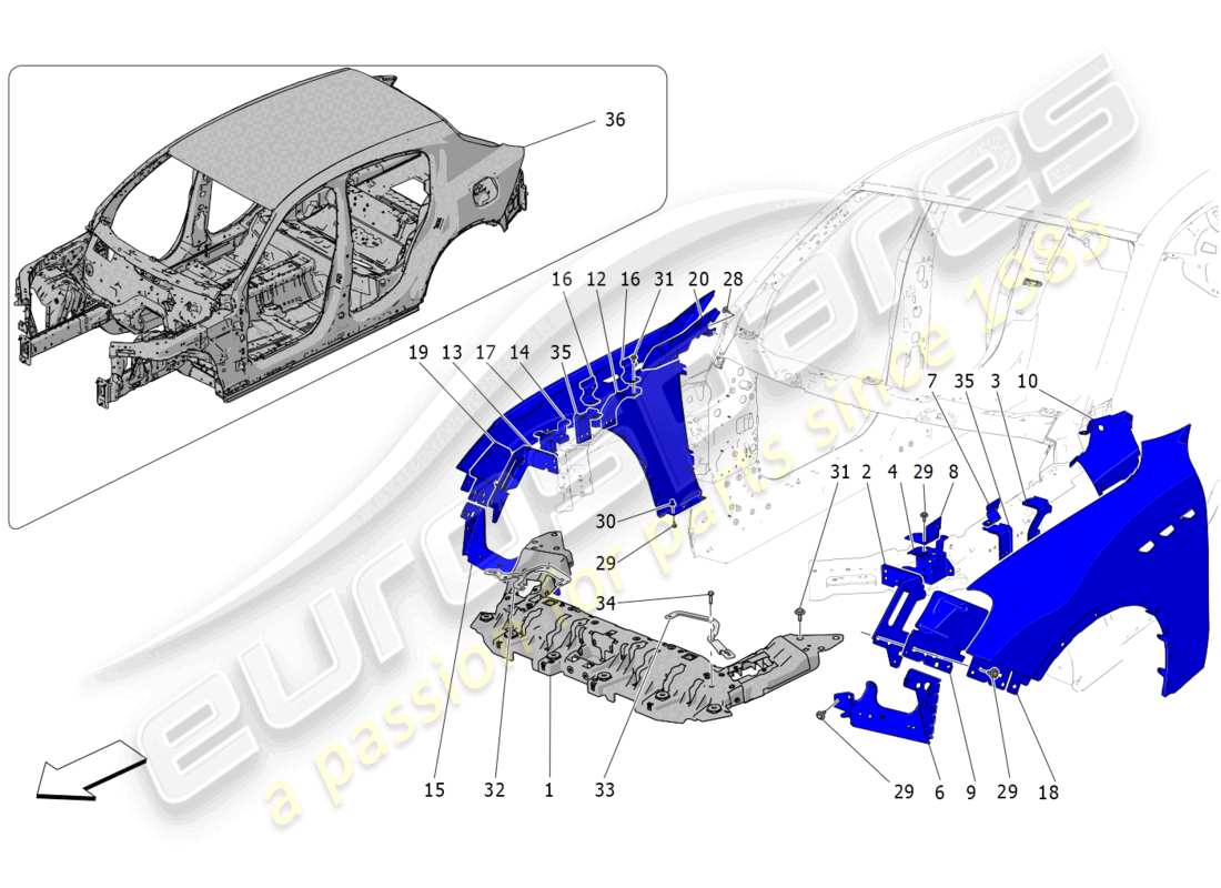 maserati grecale trofeo (2023) bodywork and front outer trim panels part diagram