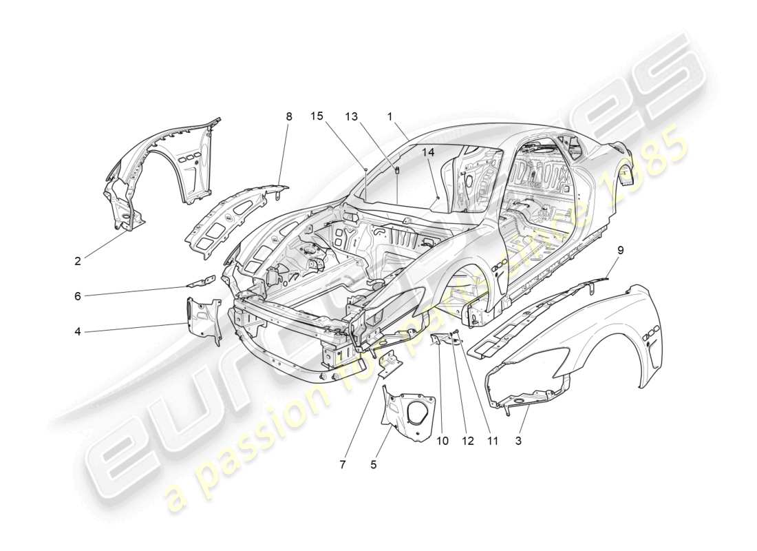 maserati granturismo mc stradale (2012) bodywork and front outer trim panels part diagram