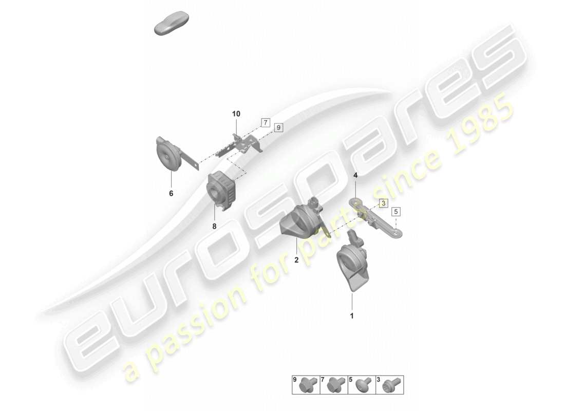 porsche 992 gt3/rs/st (2021 - 9j1) fanfare signal horn alarm system part diagram