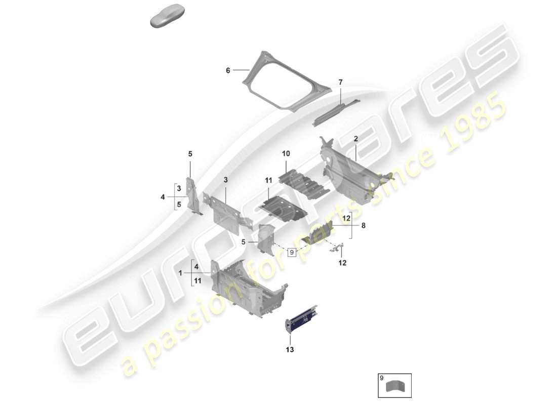 porsche 992 gt3/rs/st (2021 - 9j1) front end boot floor plate individual parts part diagram