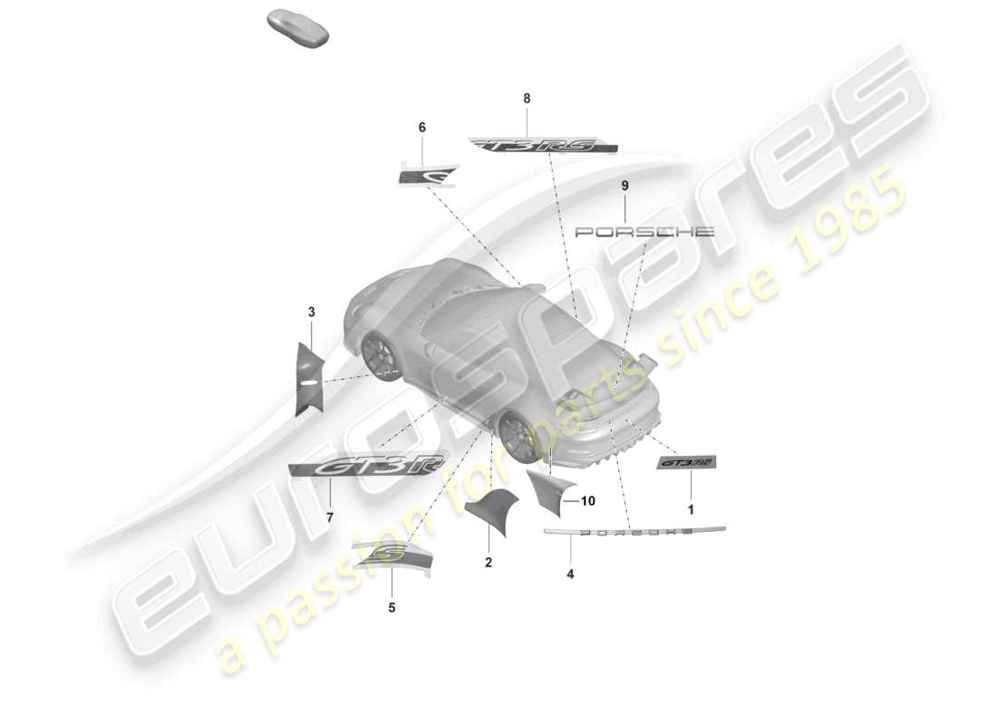 porsche 992 gt3/rs/st (2021 - 9j1) inscriptions/lettering part diagram