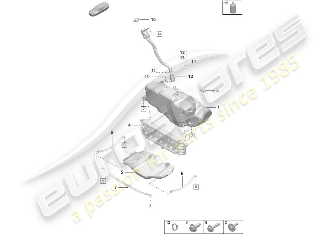 porsche 992 gt3/rs/st (2021 - 9j1) fuel tank additive part diagram