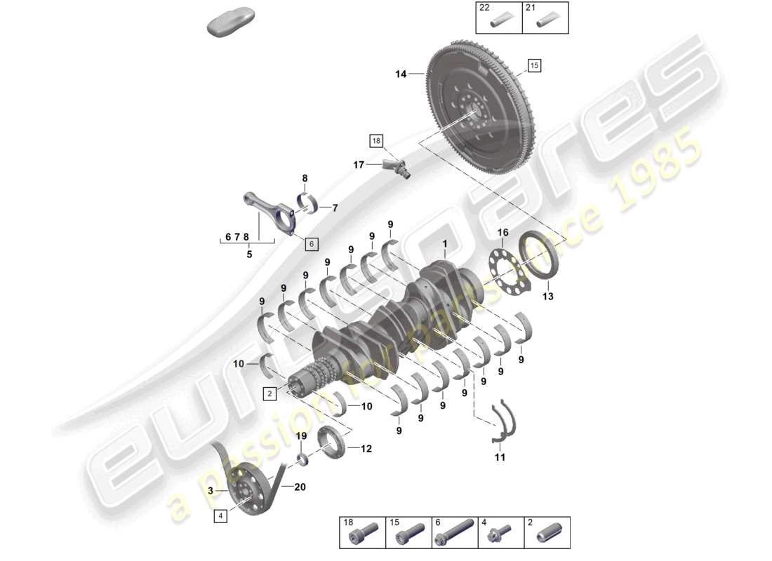 porsche 992 gt3/rs/st (2021 - 9j1) crankshaft conrod flywheel part diagram