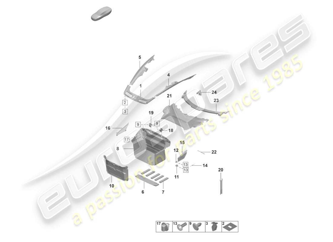 porsche 992 gt3/rs/st (2021 - 9j1) luggage compartment trim part diagram