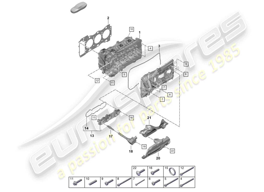 porsche 992 gt3/rs/st (2021 - 9j1) cylinder head cylinder head gasket valve cover part diagram