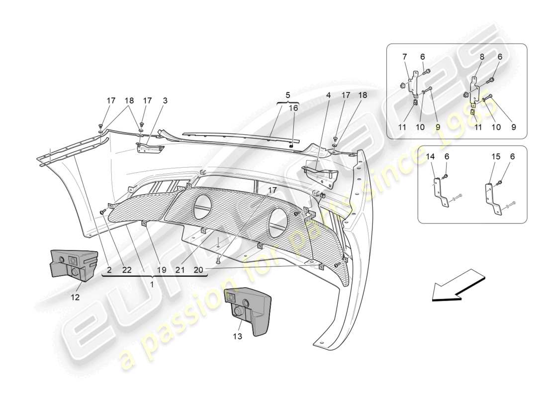 maserati granturismo mc stradale (2013) rear bumper part diagram