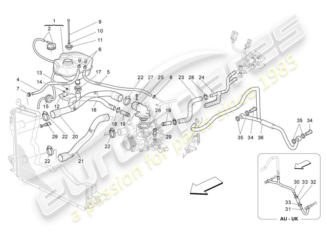 maserati granturismo mc stradale (2013) cooling system: nourice and lines part diagram