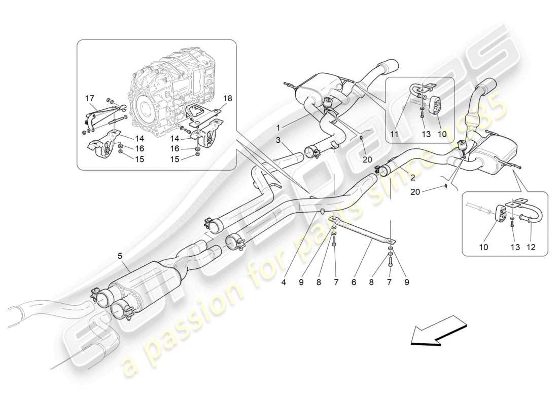 maserati granturismo mc stradale (2013) silencers part diagram