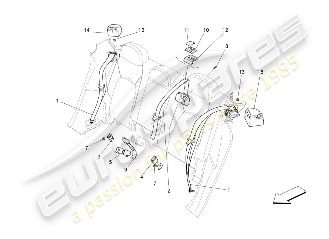 maserati levante gt (2022) rear seat belts part diagram