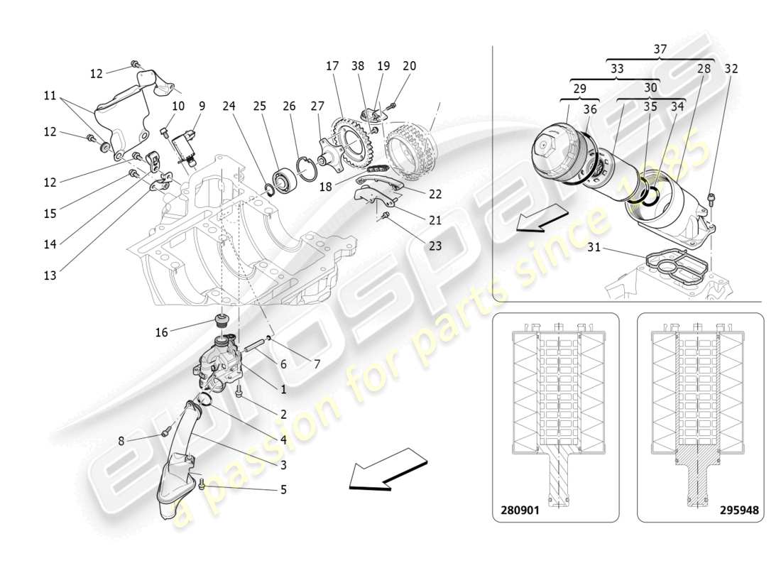 maserati quattroporte (2018) lubrication system: pump and filter part diagram