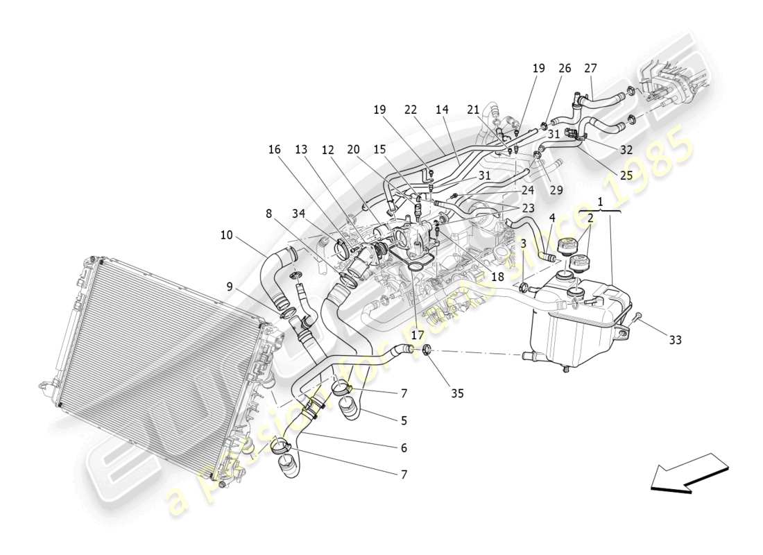 maserati quattroporte (2018) cooling system: nourice and lines part diagram