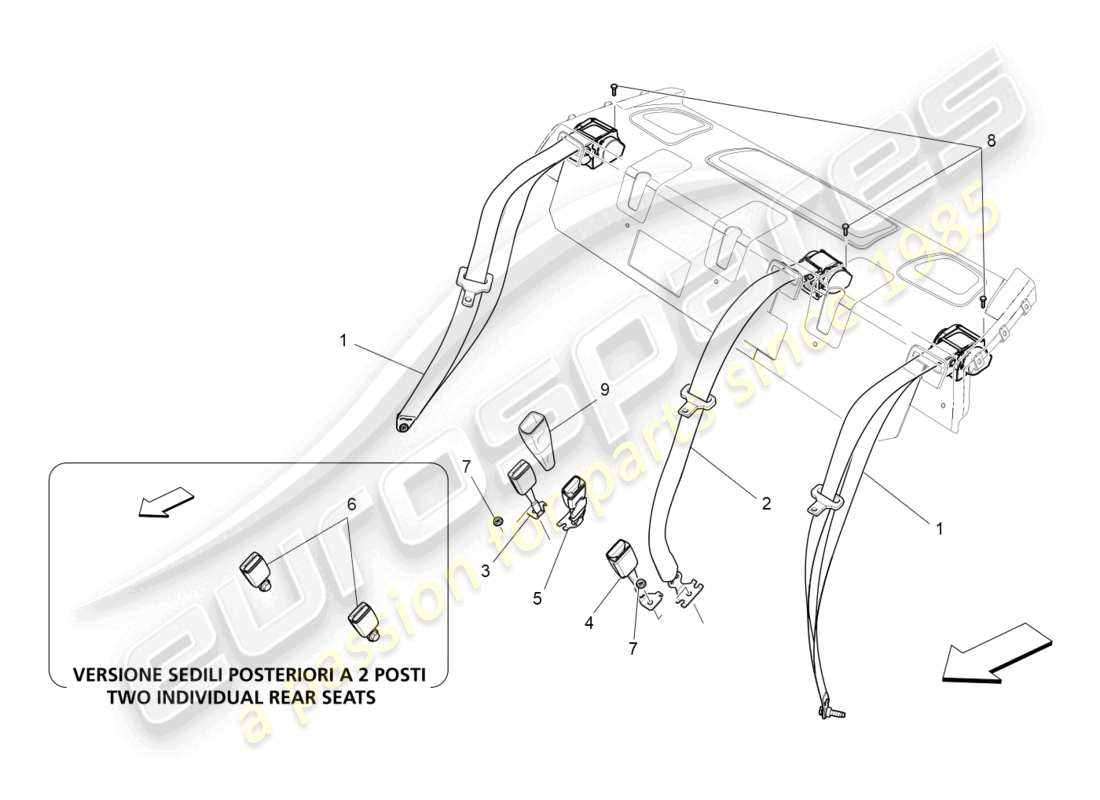 maserati quattroporte (2018) rear seat belts part diagram