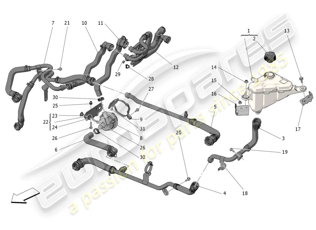 maserati grecale modena (2023) cooling system: nourice and lines parts diagram