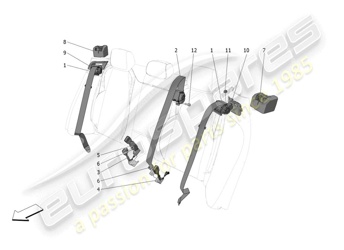 maserati grecale trofeo (2023) rear seat belts part diagram