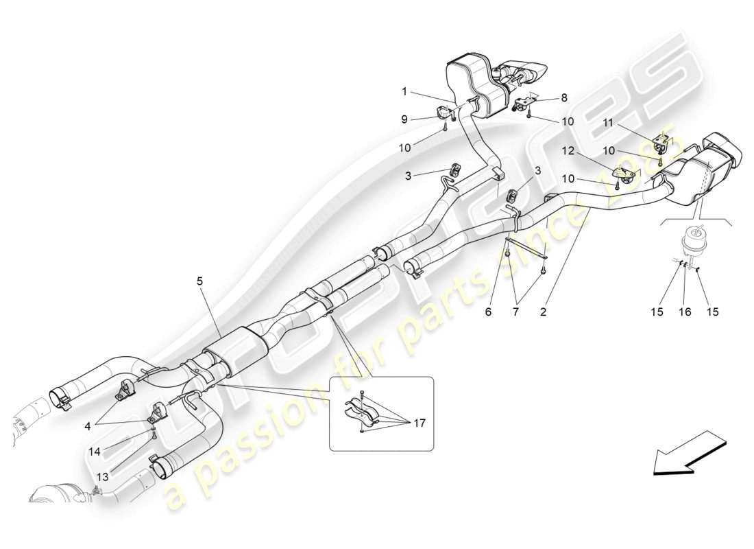 maserati quattroporte (2018) silencers part diagram