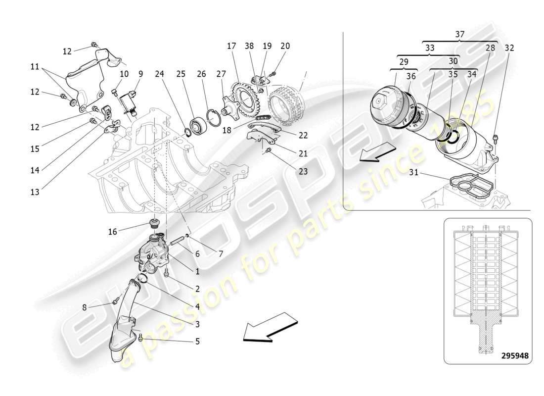 maserati levante modena s (2022) lubrication system: pump and filter part diagram