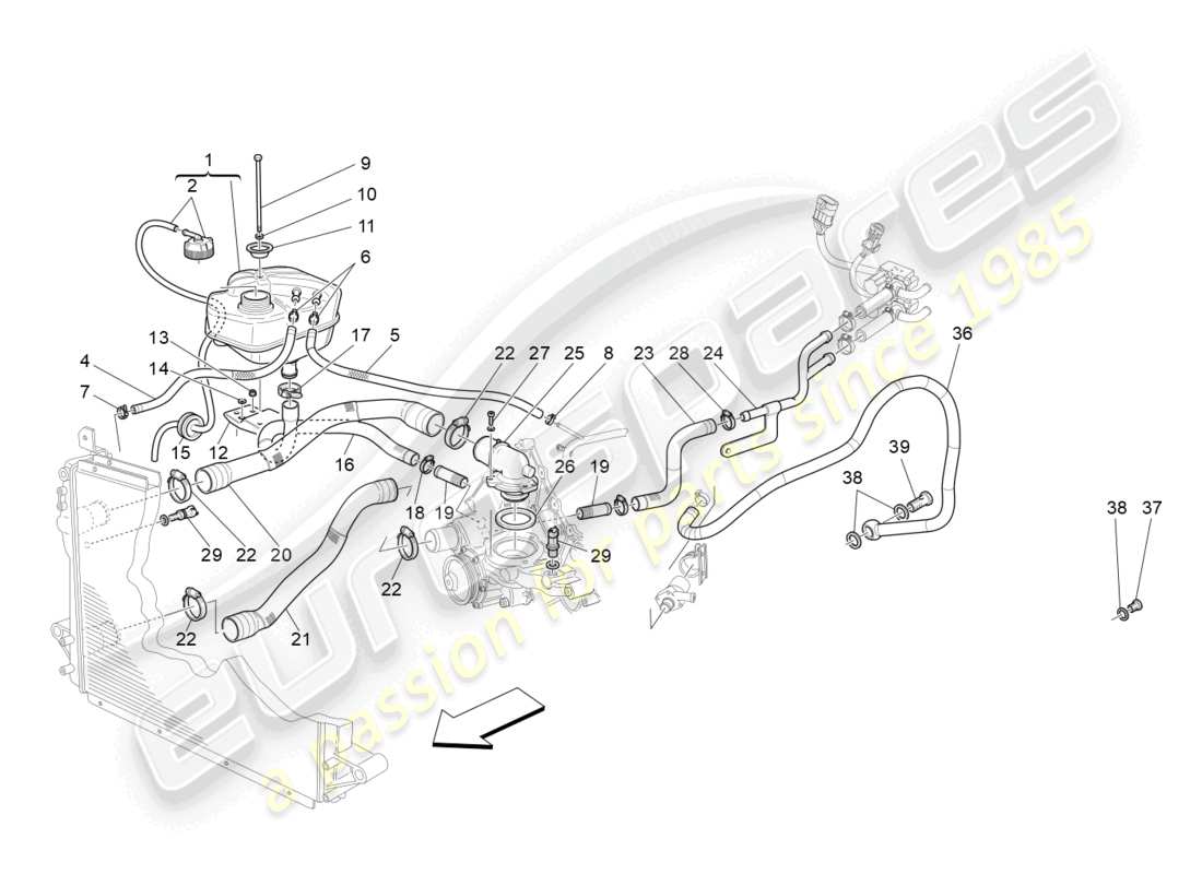 maserati grancabrio mc (2013) cooling system: nourice and lines part diagram